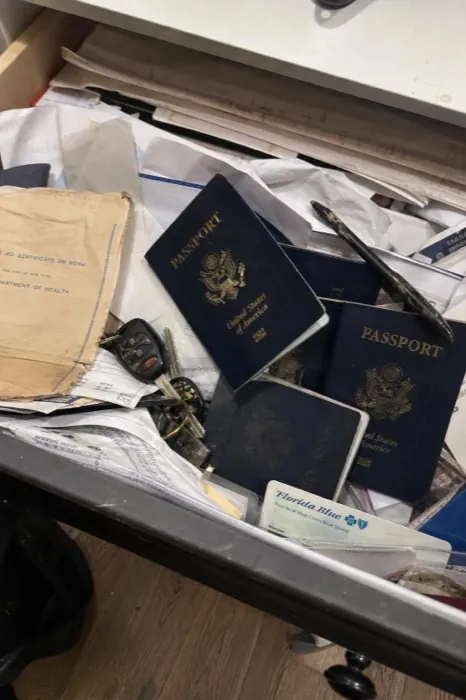 Passports in a document drawer