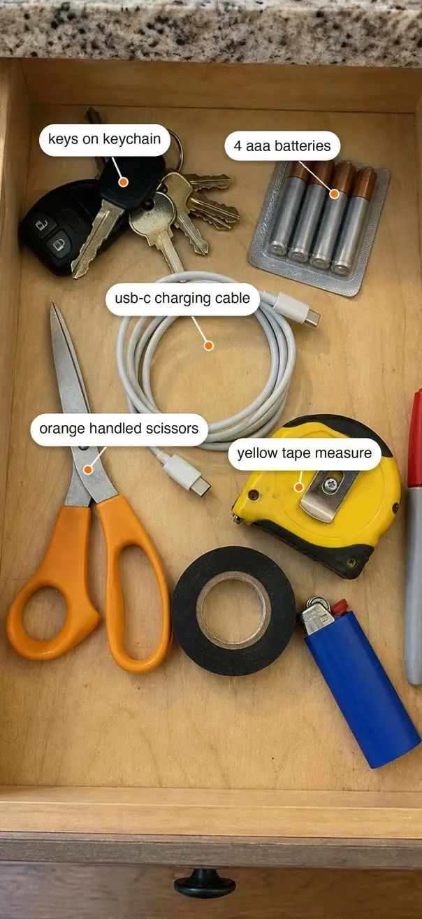 The same photo with every item labelled by the app
