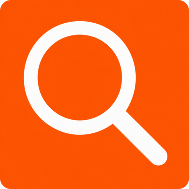 A1: a bold white magnifying glass on safety orange