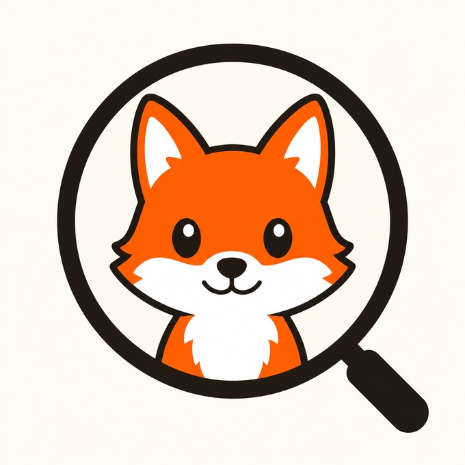 Fox head badge inside a magnifying glass lens