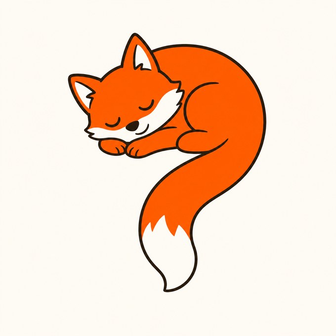Fox curled asleep in the shape of a question mark