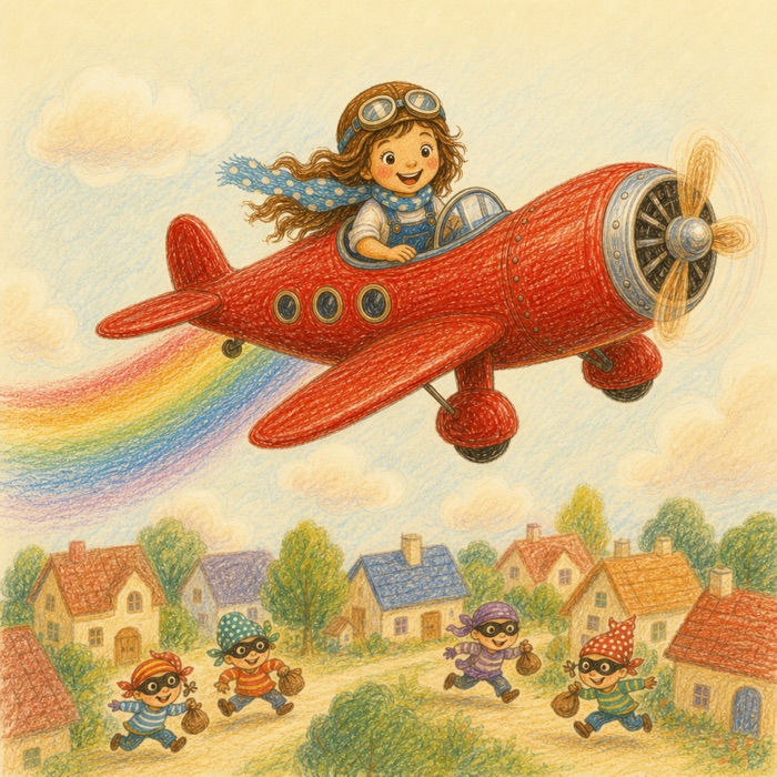 שמילי טסה מעל העיירה ורואה את הגנבים